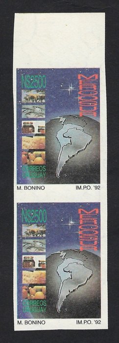 Uruguay 1992 - Mecosur 2.500p inperforeret par - Yvert Tellier N. 1401s Certificate