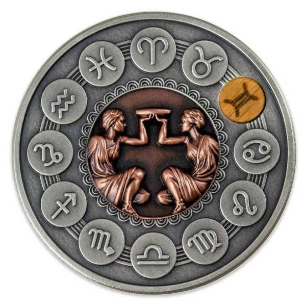 Niue. 1 Dollar 2020 Gemini - Zodiac Signs - Antique Finish, 1 Oz (999)  (Ingen mindstepris)