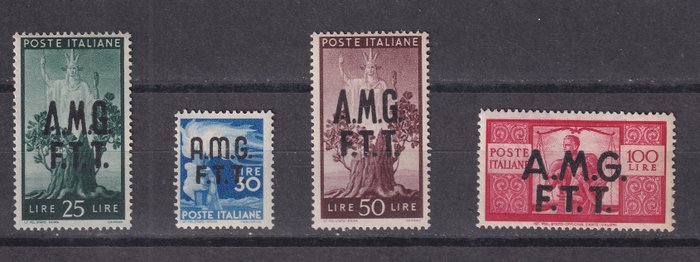 Triest - Zone A 1947/1948 - Lot af to komplette serier. "Demokratisk" næsten helt underskrevet og "Risorgimento-hundredårsdagen" - Sassone Serie 1 e Serie 3