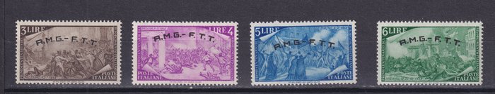 Triest - Zone A 1947/1948 - Lot af to komplette serier. "Demokratisk" næsten helt underskrevet og "Risorgimento-hundredårsdagen" - Sassone Serie 1 e Serie 3