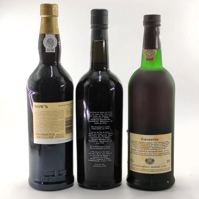 3 Porto Wine Bottles: Dow´s Port 20 Years + Porto 20 Years + Taylors´s 20 Years - Colheita Port -  Douro  - 3 Flaske (0,75L)