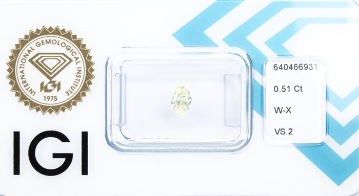 Ingen mindstepris - 1 pcs Diamant  (Natur)  - 0.51 ct - Oval - VS2 - International Gemological Institute (IGI) - W-X