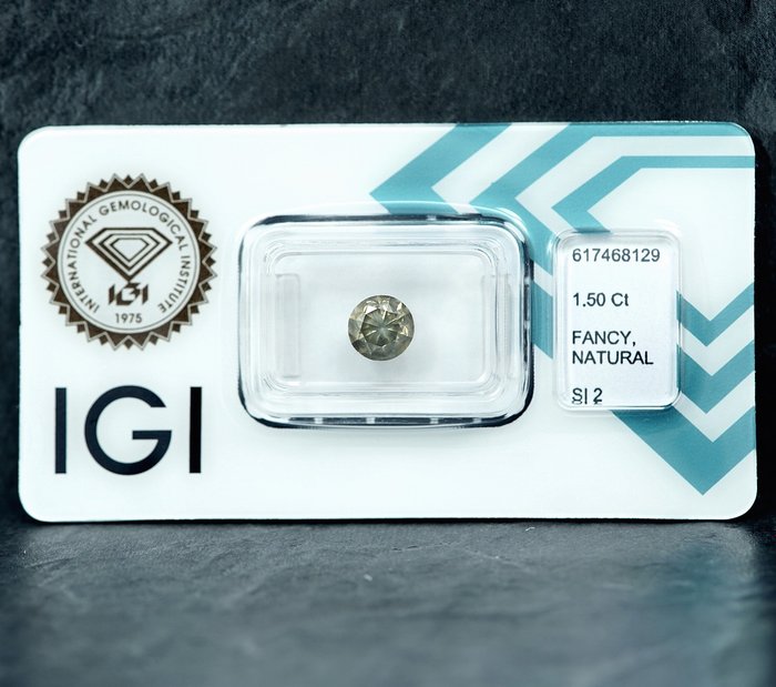 1 pcs Diamant  (Naturfarvet)  - 1.50 ct - Fancy Grålig Gul - SI2 - International Gemological Institute (IGI)