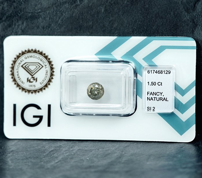 1 pcs Diamant  (Naturfarvet)  - 1.50 ct - Fancy Grålig Gul - SI2 - International Gemological Institute (IGI)