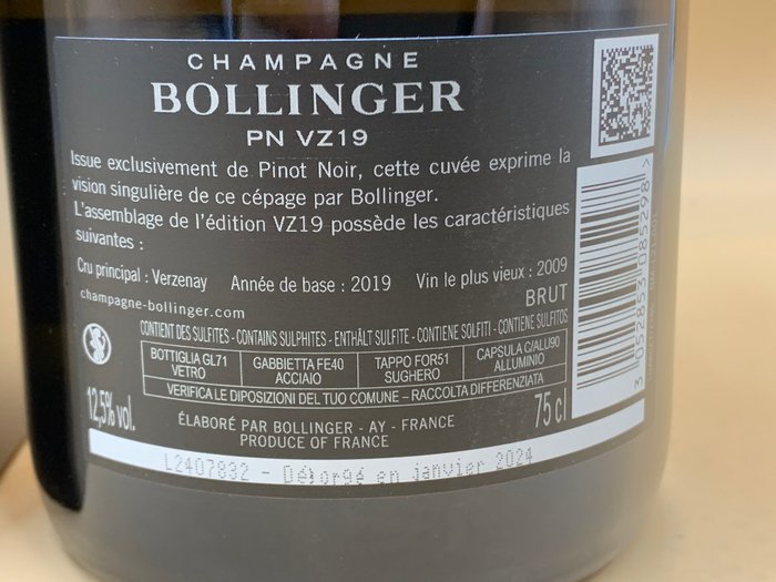 Bollinger, PN VZ 19 - Champagne Brut - 1 Flaske (0,75L)