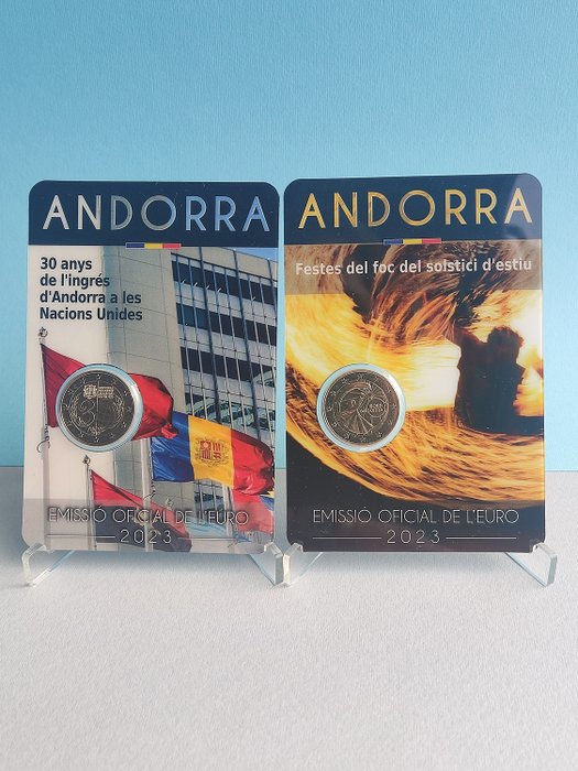 Andorra. 2 Euro 2023 "30° ONU" + "Festa Solstizio d'estate" (2 coincards)  (Ingen mindstepris)