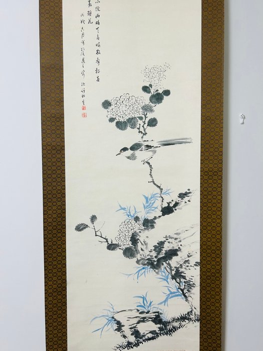 Smukt maleri af blomster og fugle - Silke - 竹田生 - Japan - Shōwa-periode (1926-1989)