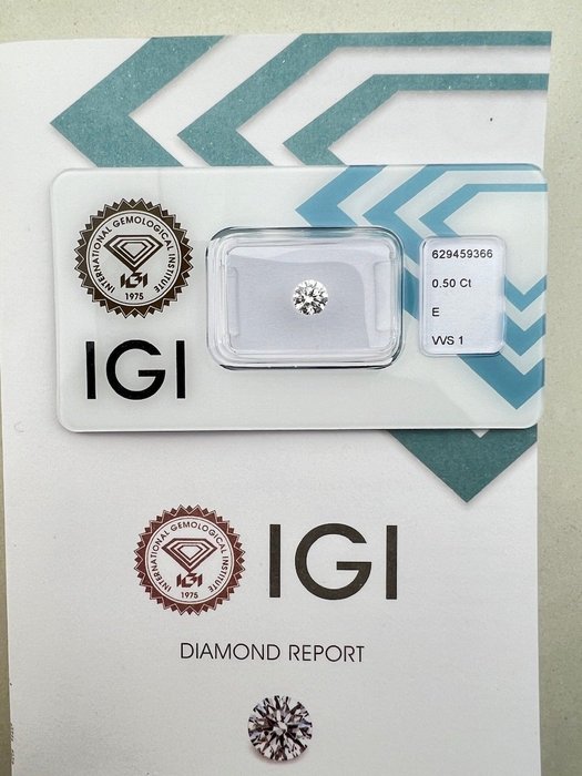 1 pcs Diamant  (Natur)  - 0.50 ct - Rund - E - VVS1 - International Gemological Institute (IGI)