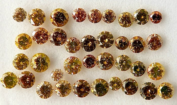 Ingen mindstepris - 37 pcs Diamant  (Farvebehandlet)  - 0.93 ct - Rund - Fancy deep, Light Blandede farver - I1, VS1 - Antwerp Laboratory for Gemstone Testing (ALGT)