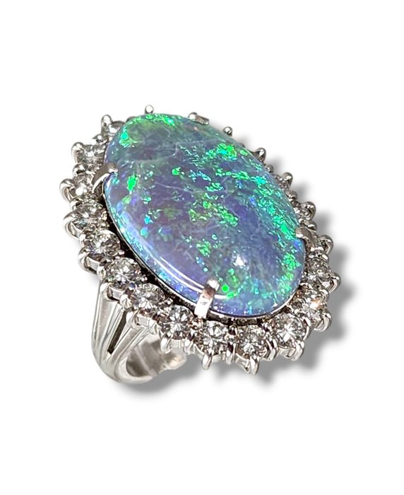 Ring Platin, Lækker platin sort opal  diamantring 3,40 karat -  3.40ct. tw. Diamant (Natur)