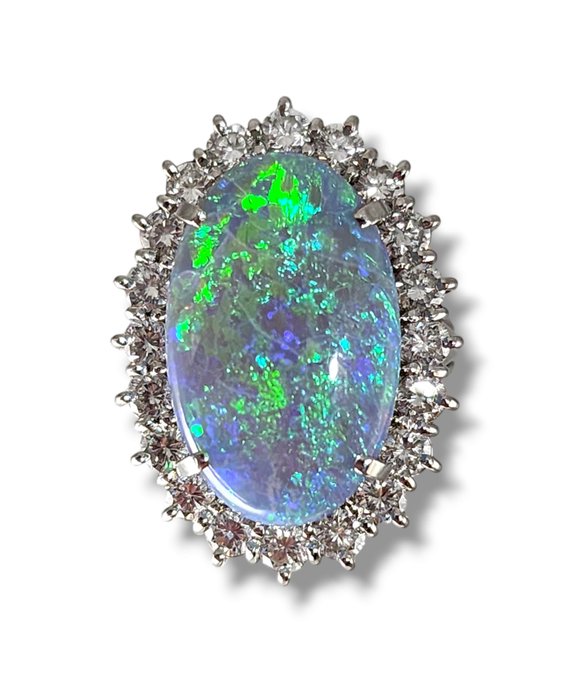 Ring Platin, Lækker platin sort opal  diamantring 3,40 karat -  3.40ct. tw. Diamant (Natur)