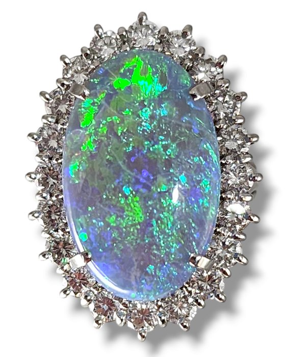 Ring Platin, Lækker platin sort opal  diamantring 3,40 karat -  3.40ct. tw. Diamant (Natur)