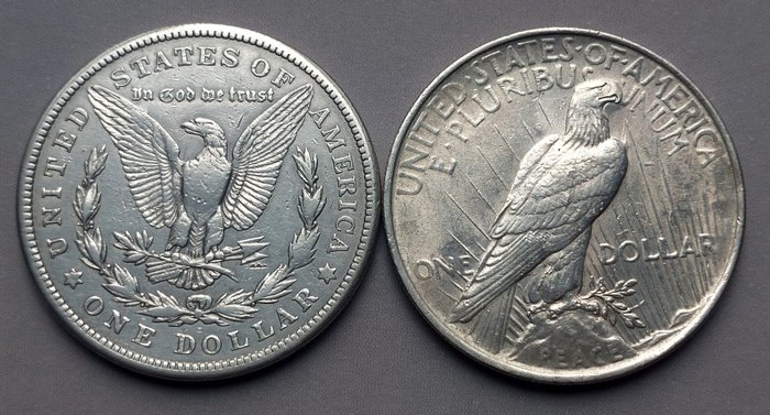 Förenta staterna. A Pair (2x) of USA Silver Dollars 1921-S, 1924  (Ingen mindstepris)