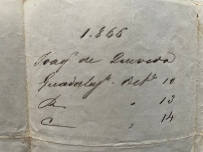 Mexico 1866 - Mexico 25 centavos Maximilien Litograferet på brev fra Guadalajara til Leon, 10. oktober 1866 - Yvert N°26 Scott N° 26