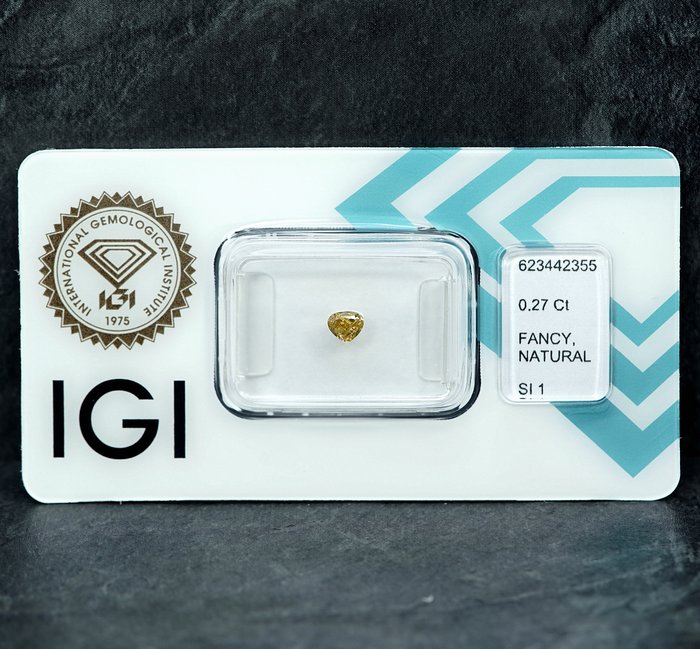 1 pcs Diamant  (Naturfarvet)  - 0.27 ct - Fancy Gul - SI1 - International Gemological Institute (IGI)