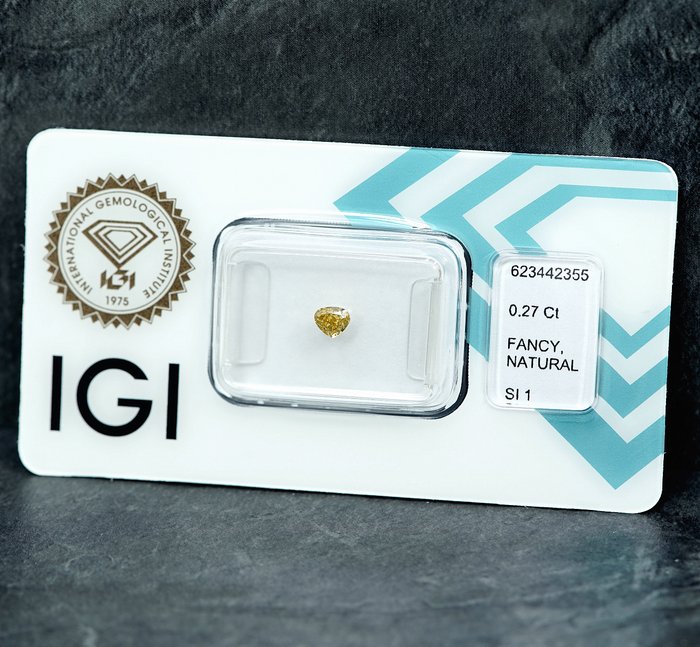 1 pcs Diamant  (Naturfarvet)  - 0.27 ct - Fancy Gul - SI1 - International Gemological Institute (IGI)