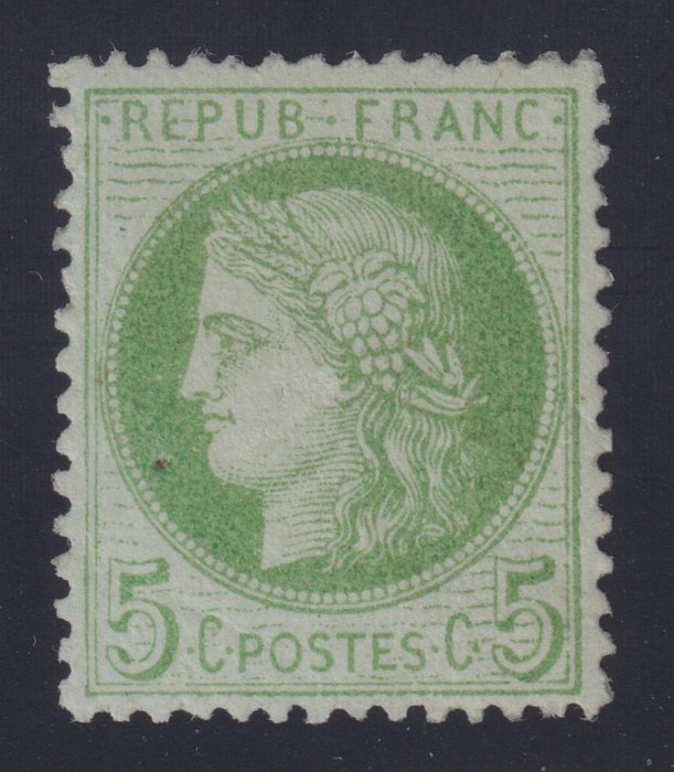 Frankrig 1872 - Ceres 3. rep. nr. 53, 5c grøn, Mint* TBC, signeret kalve. Lille spor af hængsel. - Yvert