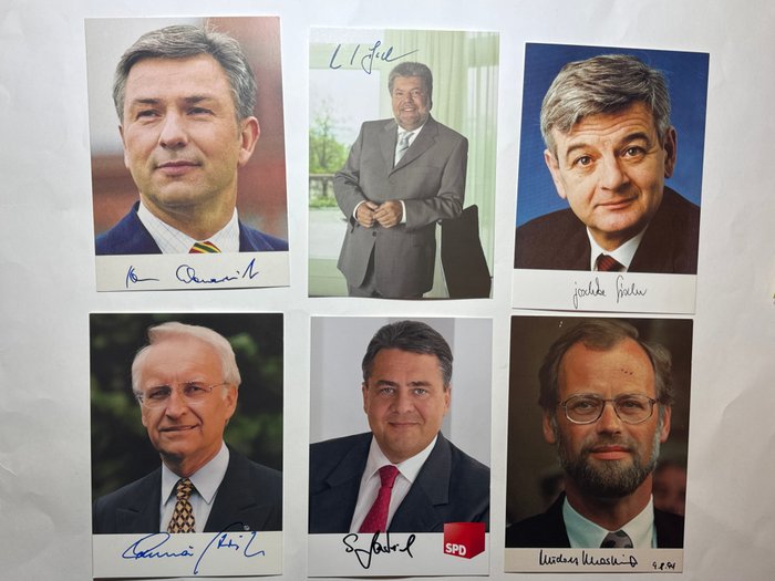 6 Ministerpräsidenten und Außenminister der Bundesrepublik Deutschland - 6 Eigenhändig signierte Photo Portrait Karten - 2000