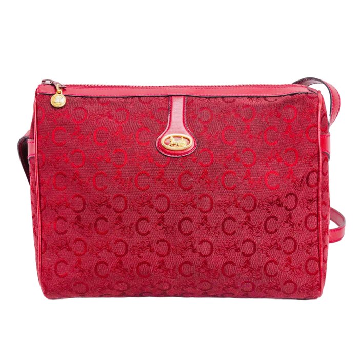 Céline - CÉLINE Vintage Horse Carriage Limited Edition Red Gold Plated Hardware Monogram Canvas Bag (SN: M02) - Taske