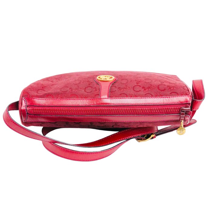 Céline - CÉLINE Vintage Horse Carriage Limited Edition Red Gold Plated Hardware Monogram Canvas Bag (SN: M02) - Taske