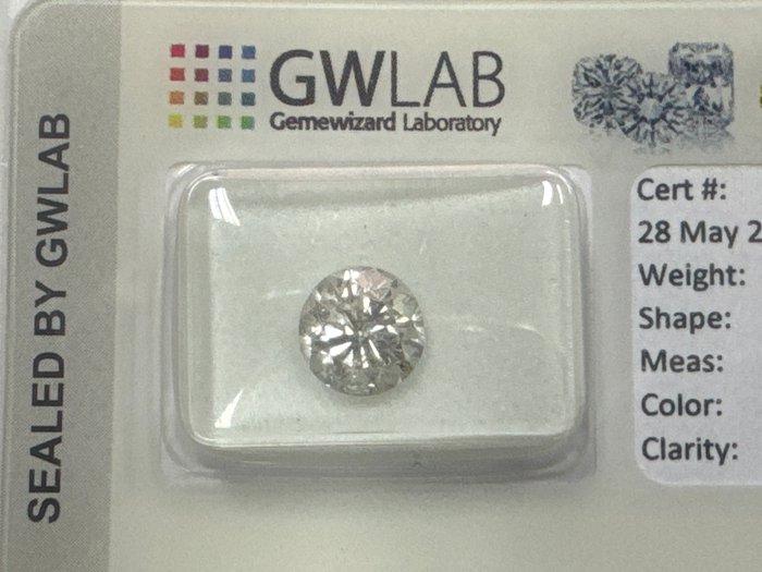 1 pcs Diamant  (Natur)  - 2.00 ct - Rund - F - I1 - Gemewizard Gemological Laboratory (GWLab)