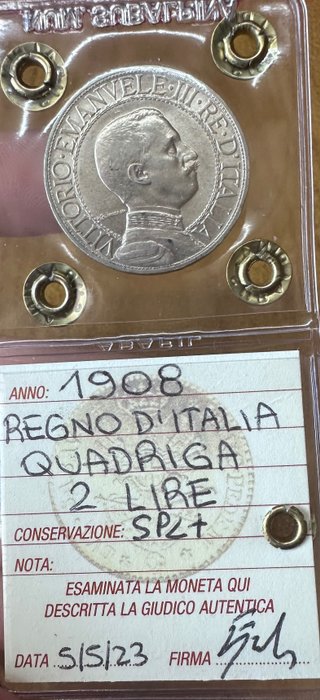 Italien. Vittorio Emanuele III. 2 Lire 1908 “ Quadriga “