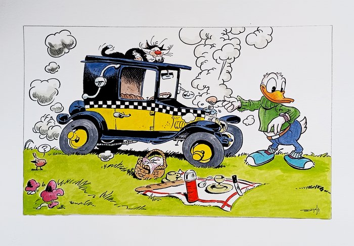 Jordi Juan Pujol - Donald Duck - Tribute to Gaston Lagaffe - Original Painting - Hand Signed