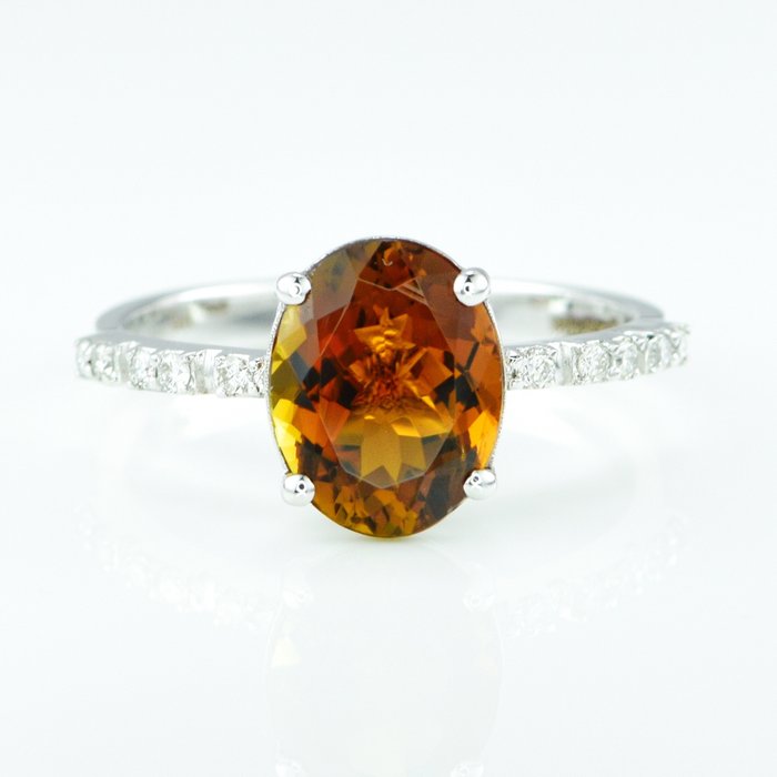 Ring - 14 karat Hvidguld -  2.09ct. tw. Turmalin - Diamant