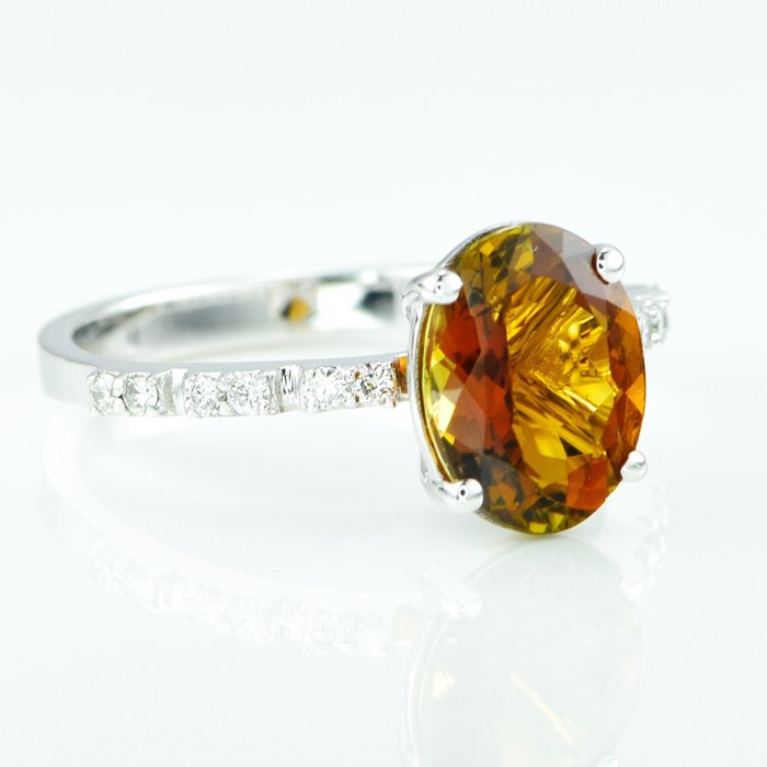 Ring - 14 karat Hvidguld -  2.09ct. tw. Turmalin - Diamant