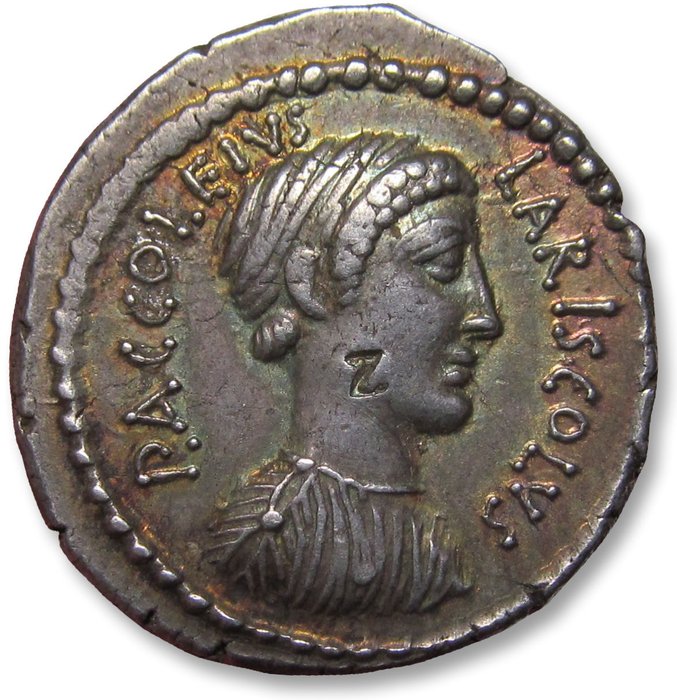 Romerska republiken. P. Accoleius Lariscolus, 43 BC. Denarius Rome mint - beautifully toned -