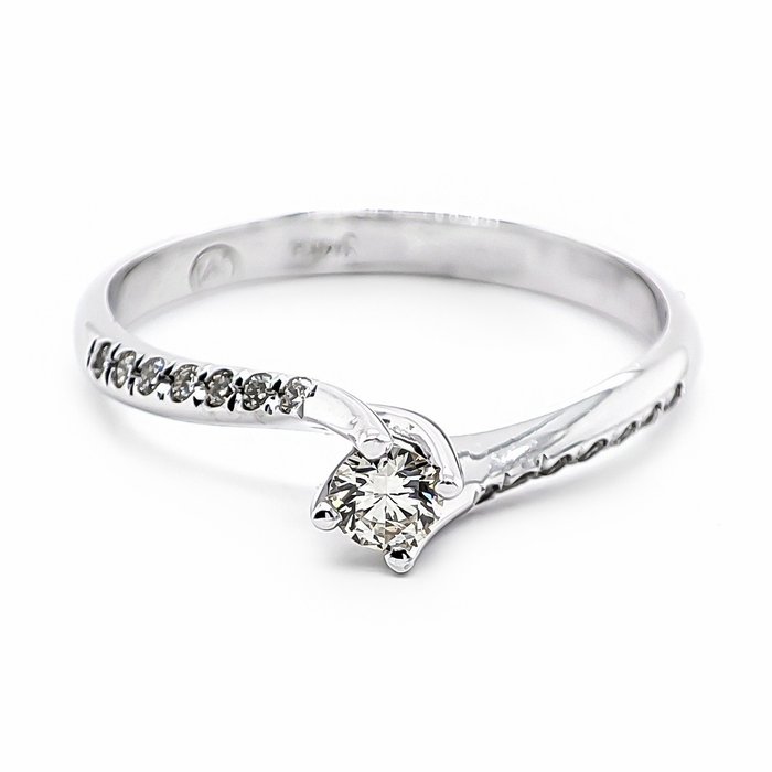 Ring - 14 karat Hvidguld -  028ct tw Diamant (Natur)