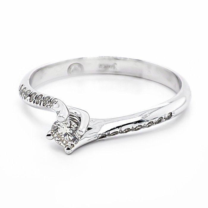 Ring - 14 karat Hvidguld -  028ct tw Diamant (Natur)