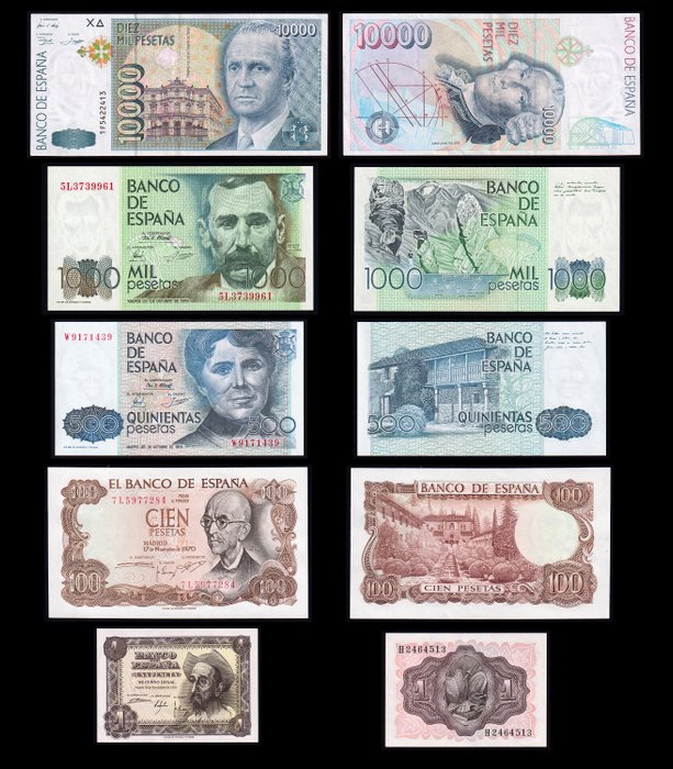 Spanien. - 5 banknotes - various dates  (Ingen mindstepris)