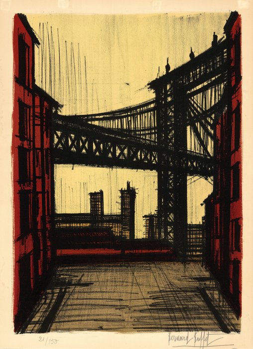 Bernard Buffet (1928-1999) - Le Pont de Brooklyn - Lithographie originale