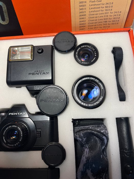 Pentax Auto 110 SLR system compleet in doos mit 18mm, 24mm, 50mm, motor en flitser! | Subminiature kamera