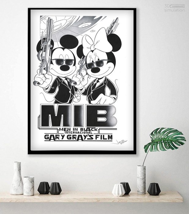 Jaume Esteve - Mickey  Minnie as "Men In Black" (1997 Film) Agents - Original Pencil Drawing - 45 x 32 cm