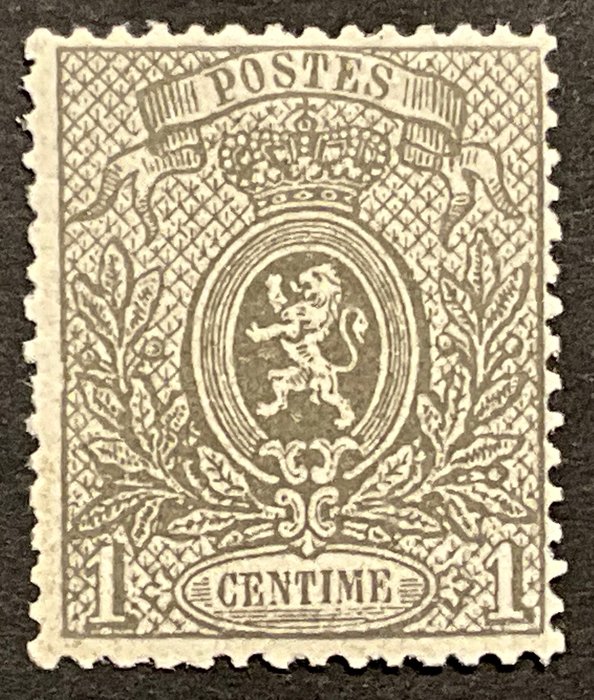 Belgien 1866/1867 - Lille løve OBP 23 - 1 centime grå - T 14 1/2 x 14 - MEST FRISK - OBP 23