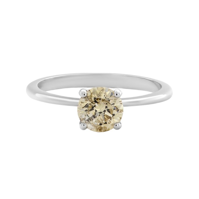 Ring - 14 karat Hvidguld -  0.73ct. tw. Gul Diamant (Naturfarvet)