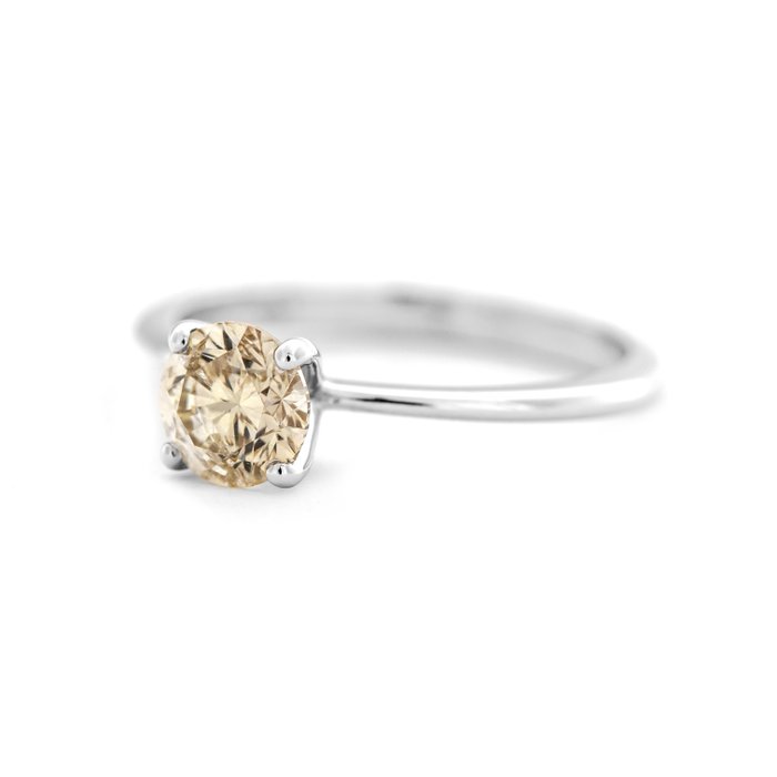 Ring - 14 karat Hvidguld -  0.73ct. tw. Gul Diamant (Naturfarvet)