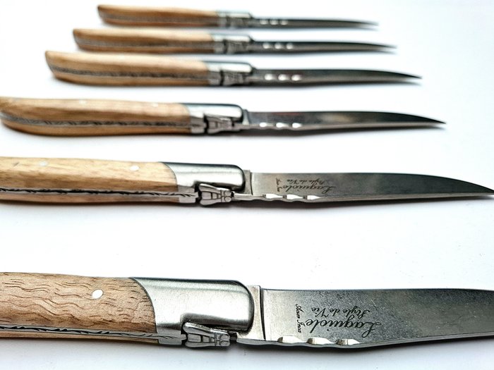 Laguiole - 6x Luxury Steak Knives - Oak Wood - stonewash blade finish - style de - Bordknive sæt (6) - Rustfrit stål