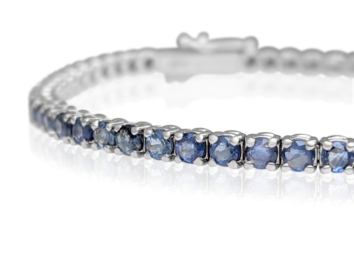 Ingen mindstepris - Armbånd - 14 karat Hvidguld -  4.11ct. tw. Safir - IGI