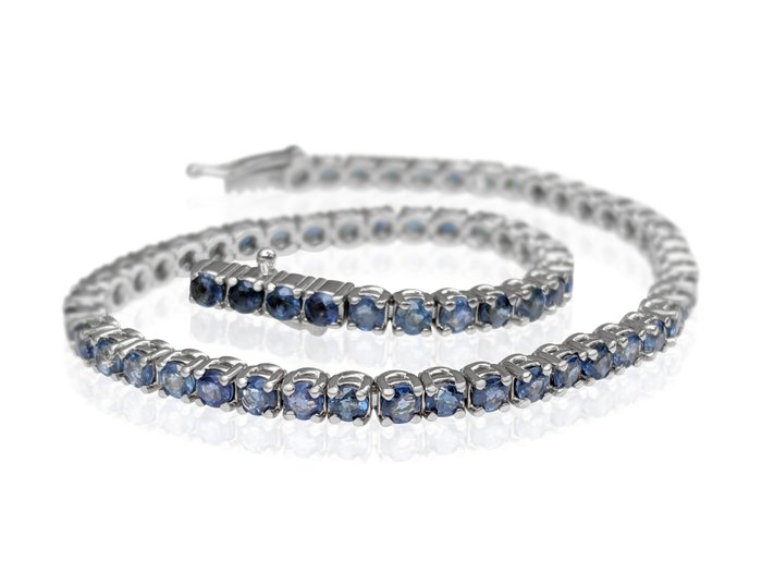 Ingen mindstepris - Armbånd - 14 karat Hvidguld -  4.11ct. tw. Safir - IGI