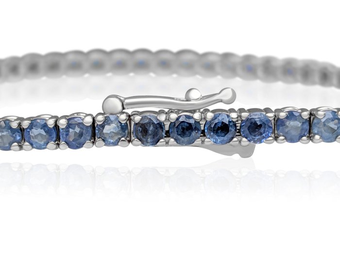 Ingen mindstepris - Armbånd - 14 karat Hvidguld -  4.11ct. tw. Safir - IGI