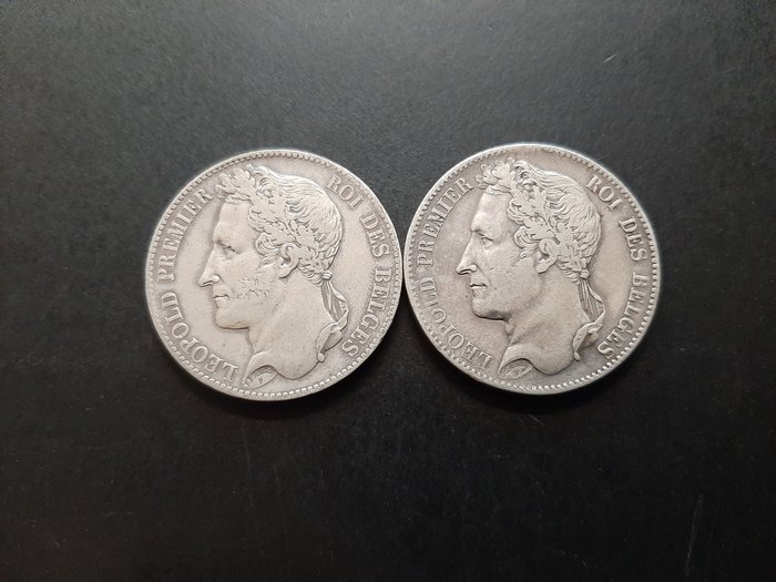 Belgien. Leopold 1.. 5 Francs 1848 et 1849 (lot de 2 monnaies en argent)