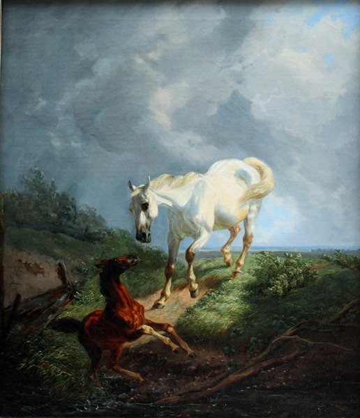 Hermann August Theodor Tunica (1826-1907) - White horse and her foal