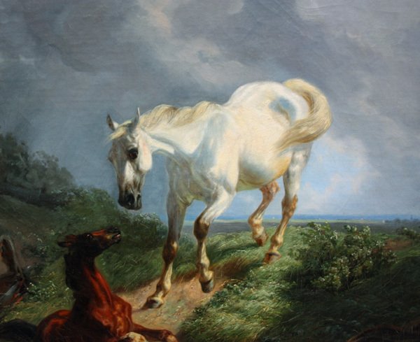 Hermann August Theodor Tunica (1826-1907) - White horse and her foal