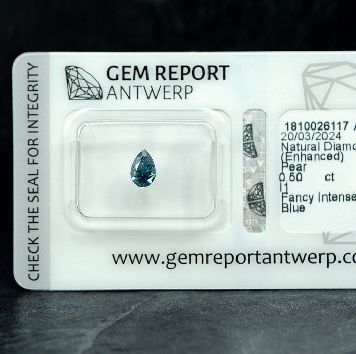 1 pcs Diamant  (Farvebehandlet)  - 0.50 ct - I1 - Gem Report Antwerp (GRA)