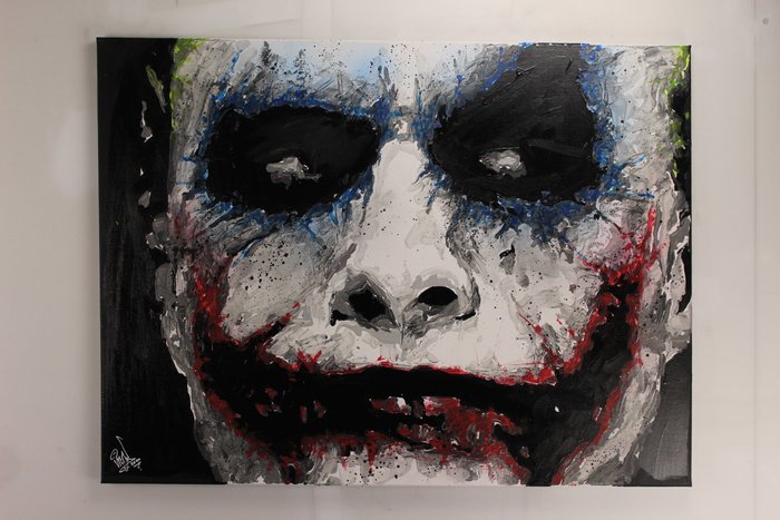 Joker - Heath Ledger - The Dark Knight - By PopArt Artist Vincent Mink - Handpainted and signed. - Portrait