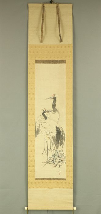 Twin Cranes and Pine Tree - In the style of Mori Kansai 森寛斎 (1814-1894) - Japan - Sene Edo-periode  (Ingen mindstepris)