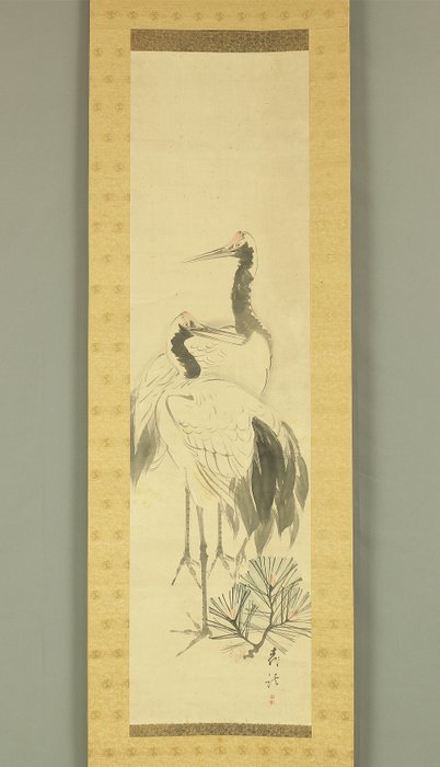 Twin Cranes and Pine Tree - In the style of Mori Kansai 森寛斎 (1814-1894) - Japan - Sene Edo-periode  (Ingen mindstepris)